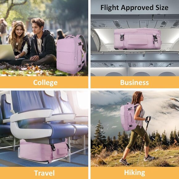 Taygeer Women's Orchid Purple Travel Backpack Carry On 15.6inch Laptop Backpack - Picture 9 of 9